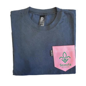 T-shirt bleu marine avec poche rose pour adulte